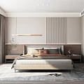 Modern Bedroom Interior Design With Bed Bedside Tables Headboard Wall Ceiling Light And Rug 3d model