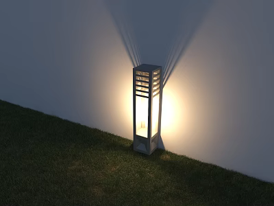 Modern Outdoor Light With Lattice Design Illuminating Grass Lawn And White Wall 3d model