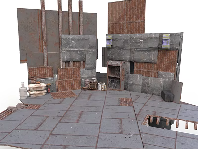 Industrial Scenery Components With Brick Walls Metal Panels Pipes And Equipment 3d model
