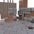Industrial Scenery Components With Brick Walls Metal Panels Pipes And Equipment