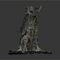 Wooden Tree Stump Decor With Stone Base Vines And Green Plants Roots
