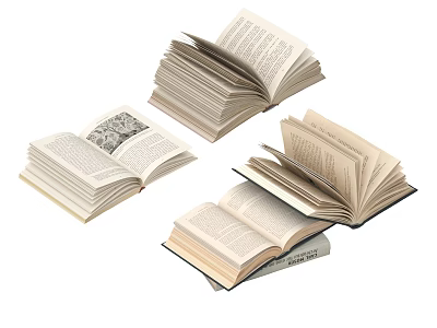 Open Books Displaying Pages With Text And Illustrations On White Background 3d model