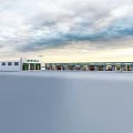 Commercial Street With Green And White Facade Glass Windows And Decorative Storefronts
