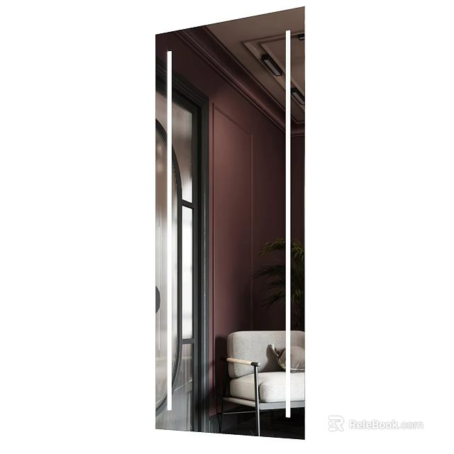Modern Interior Design With Full Length Mirror Dark Brown Walls Sofa And Green Plant 3d model 