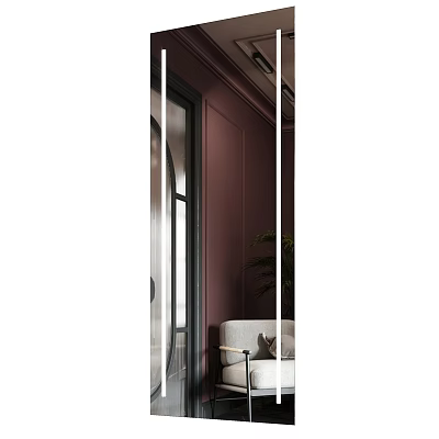Modern Interior Design With Full Length Mirror Dark Brown Walls Sofa And Green Plant 3d model