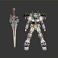 Game and Movie Mecha Robot Character With Silver Sword And Mechanical Armor Design