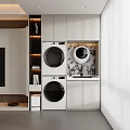Modern Home Balcony With Washing Machine Dryer Storage Cabinets And Countertop