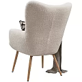 Modern Leisure Chair With Plush Fabric Wooden Legs Abstract Pillow And Striped Throw Blanket