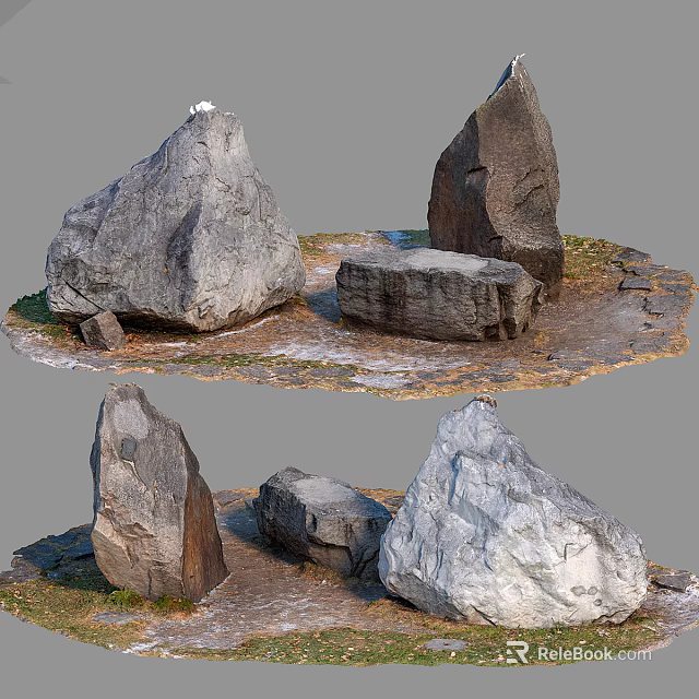 Rustic Stones And Wood Structures In Garden With Natural Ground Cover 3d model 