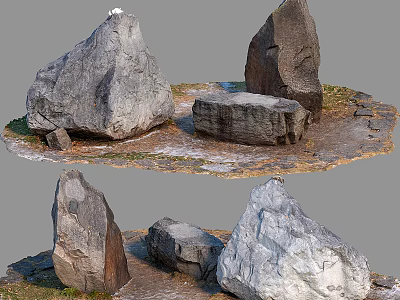 Rustic Stones And Wood Structures In Garden With Natural Ground Cover 3d model