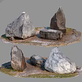 Rustic Stones And Wood Structures In Garden With Natural Ground Cover