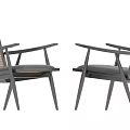 Modern Leisure Chairs Featuring Woven Backrest Curved Armrests And Gray Upholstered Seats