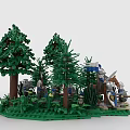 Building Blocks Forest Scene With Pine Trees Knights Grass And Rocks 3d model