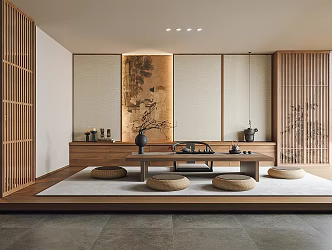 Song Style Tea Room Tatami Tea Room Tea Set Tea Room Background Small Landscape 3d model