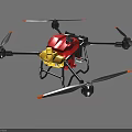 Red And Yellow Drone With Multiple Propellers And Landing Gear Structure