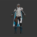 3D Character With Gray Hair White Blue Outfit Silver Shoulder Armor And Blue Boots