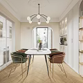 Modern Living And Dining Room Interior With Arched Design Chandelier And Wooden TV Cabinet