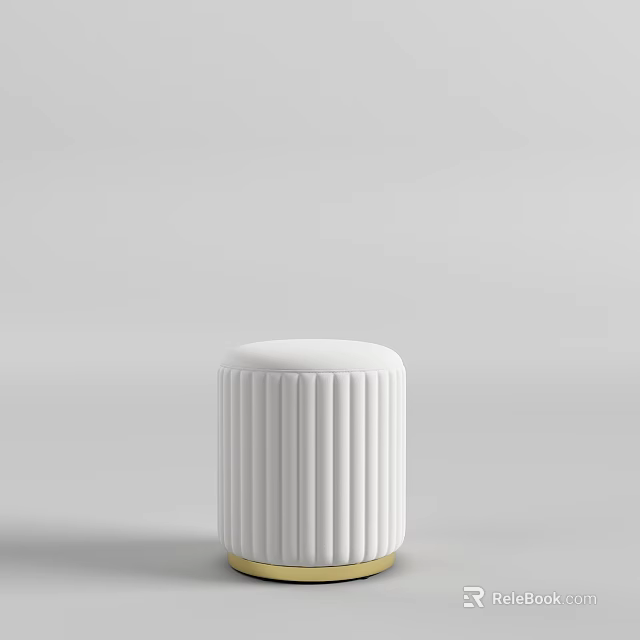 Modern White Ribbed Cylindrical Sofa Stool With Stylish Gold Base And Decorative Design 3d model 