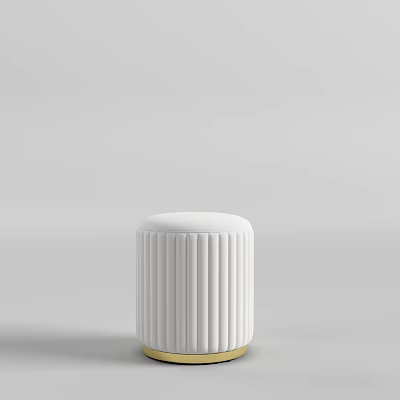Modern White Ribbed Cylindrical Sofa Stool With Stylish Gold Base And Decorative Design 3d model