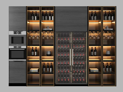 Elegant Modern Wine Cabinet With Wine Bottles Glasses And LED Lighting Storage 3d model