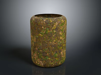 Textured Cylindrical Decorative Container With Green And Brown Mottled Surface For Home Decor 3d model
