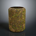 Textured Cylindrical Decorative Container With Green And Brown Mottled Surface For Home Decor