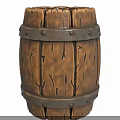 Rustic Decorative Wooden Barrel With Metal Hoops And Cracked Surface Texture