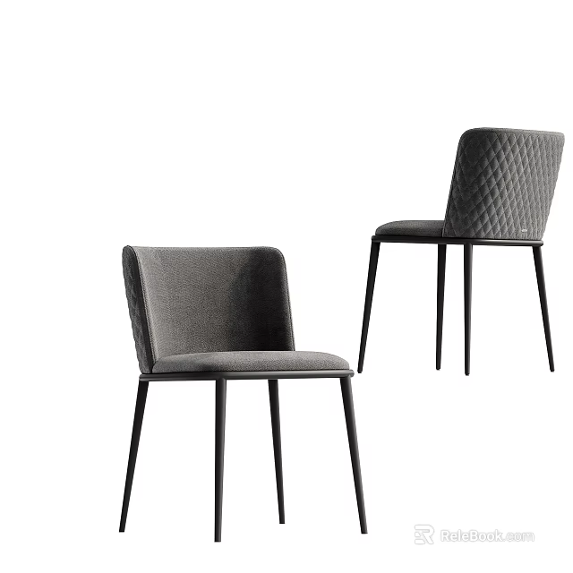 Modern Dining Chairs With Gray Upholstery Black Metal Legs Sleek Design And Ergonomic Backrest 3d model 