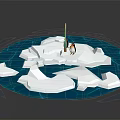 Cartoon Scene Featuring Penguin on Ice Surface with Ice Blocks and Ice Hole 3d model
