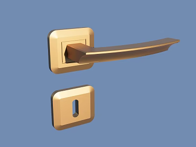 Elegant Golden Door Handle With Square Base And Keyhole Panel Design 3d model