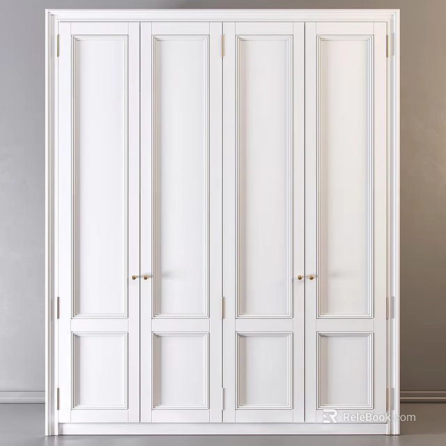 Minimalist White Dresser With Multiple Doors And Brass Handles For Home Decor 3d model 