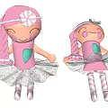 Adorable Pink Hanging Doll Ornaments With Braids Green Heart And Lace Skirt