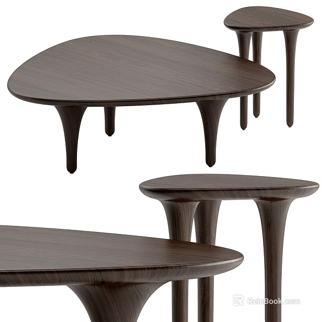 Modern Walnut Wood Dining Table With Unique Leg Design And Multiple Views 3d model 