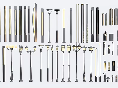 Various Outdoor Lights With Modern And Vintage Designs Metal Frames And Glass Shades 3d model