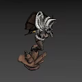 Game Movie Character With Long Silver White Hair Holding Two Swords On Palm Shaped Base