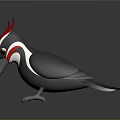 3D Woodpecker with Red Crest Black Body White Stripes Long Beak Standing on Dark Background