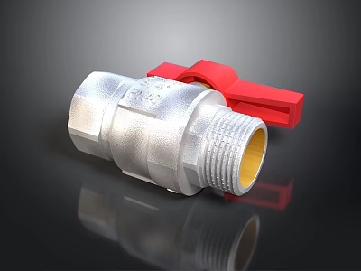 High Quality Silver Metal Ball Valve With Red Handle For Industrial Pipeline Fitting 3d model