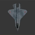 Blue Gray Camouflage Military Fighter Jet With Red Star Emblems Cockpit And Jet Engine