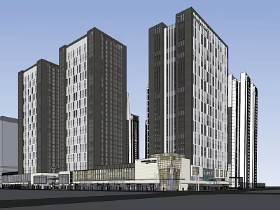Modern Commercial Complex With High Rise Towers Glass Curtain Walls And Retail Podium 3d model