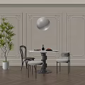 Elegant Dining Table Set With Black Chairs Stool And Lantern Light Near Decorative Wall Panels 3d model