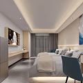 Modern Hotel Room Interior With Two Beds Headboards Artwork Sofa And Soft Lighting 3d model