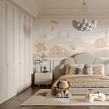 Kids Bedroom With Tree Hill Wallpaper Spherical Chandelier Stuffed Toys And Herringbone Rug
