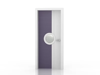 Modern White Front Door With Purple Vertical Panels And Round Glass Doorknob 3d model