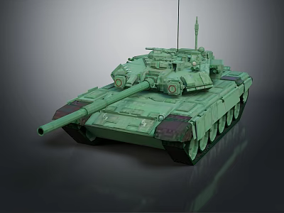 Green Military Combat Tank Vehicle With Long Cannon Tracks And Antenna 3d model