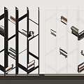 Modern Black Geometric Bookcase With Multiple Open Shelves And Arranged Books 3d model