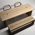Simple Wooden Dining Table Set With Plank Top Two Chairs And Bench