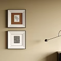 Two Framed Abstract Paintings as Wall Art with Modern Floor Lamp and Side Cabinet