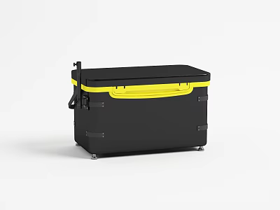 Black Storage Box With Yellow Trim Reinforced Handles And Rolling Wheels 3d model