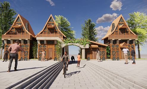 Jane Ou Gate Beautiful Country Villa Town Architecture 3d model