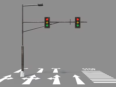 Public Facilities at Intersection with Traffic Lights Street Light Arrows and Stop Line 3d model